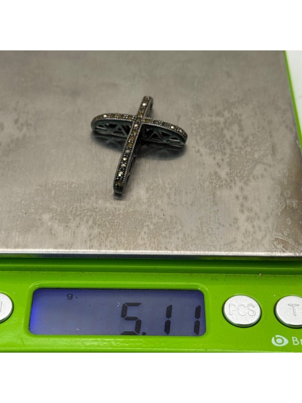 Sterling Silver Marcasite Cross Pendant Charm 5g Vintage Religious Jewelry READ - Picture 5 of 14